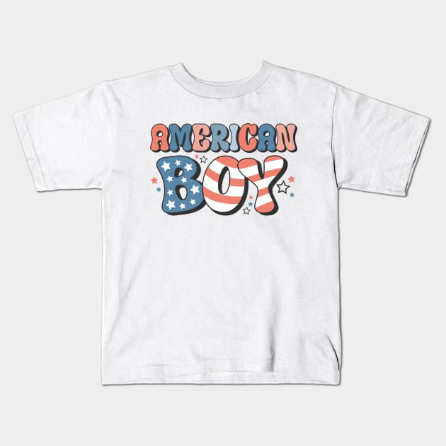 American Boy Groovy Font Kids T-Shirt by Hobbybox